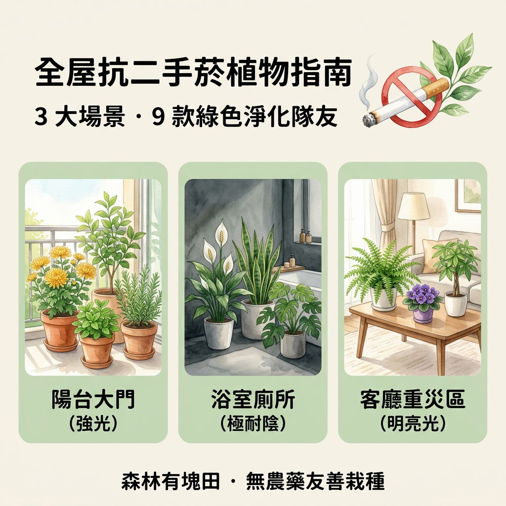 【全屋抗煙防線】二手菸淨化指南:9 款不同場景空氣淨化植物,還你純淨呼吸