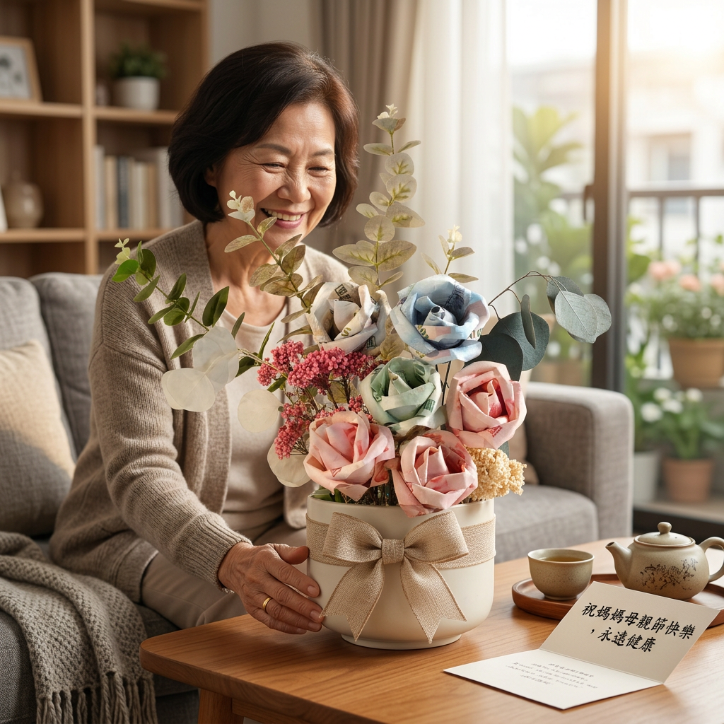 藍金尤加利｜千元鈔玫瑰藝術植栽｜現代招財美學｜永生花開幕送禮推薦