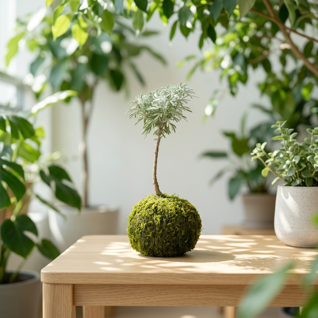 日本芙蓉苔球｜銀白絲絨質感日式盆栽｜居家招財擋煞風水植物｜淨化空氣吸附落塵｜陽光植物